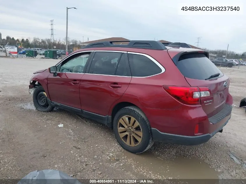 2017 Subaru Outback 2.5I Premium VIN: 4S4BSACC3H3237540 Lot: 40854951