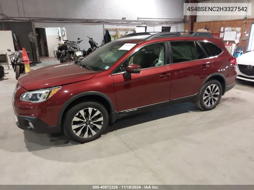 2017 Subaru Outback 3.6R Limited VIN: 4S4BSENC2H3327542 Lot: 40872324