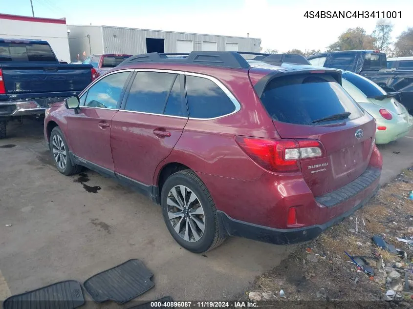 2017 Subaru Outback 2.5I Limited VIN: 4S4BSANC4H3411001 Lot: 40896087