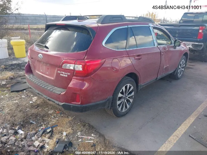 2017 Subaru Outback 2.5I Limited VIN: 4S4BSANC4H3411001 Lot: 40896087