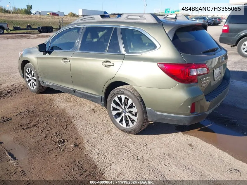 2017 Subaru Outback 2.5I Limited VIN: 4S4BSANC7H3365065 Lot: 40898643