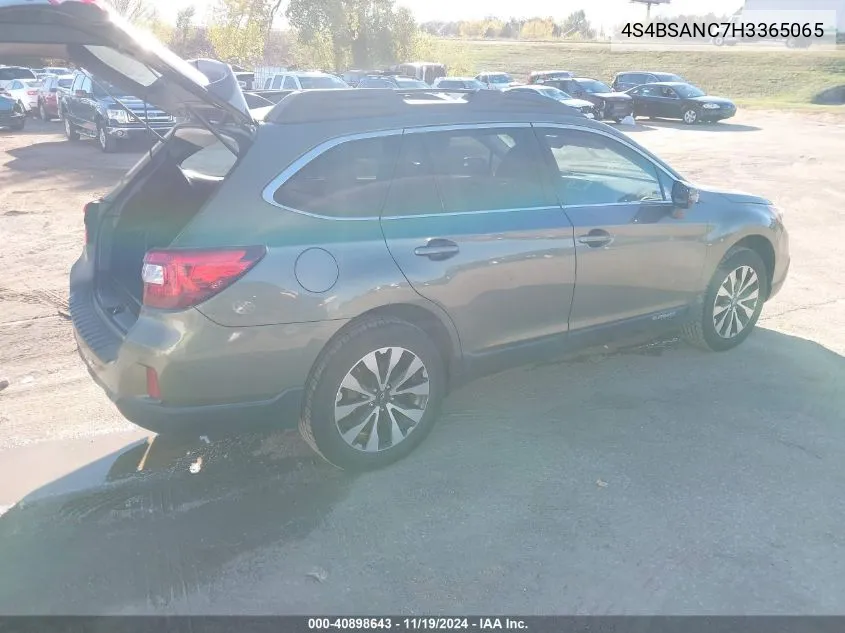 2017 Subaru Outback 2.5I Limited VIN: 4S4BSANC7H3365065 Lot: 40898643