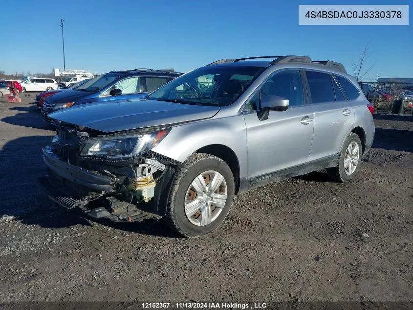 2018 Subaru Outback VIN: 4S4BSDAC0J3330378 Lot: 12152357