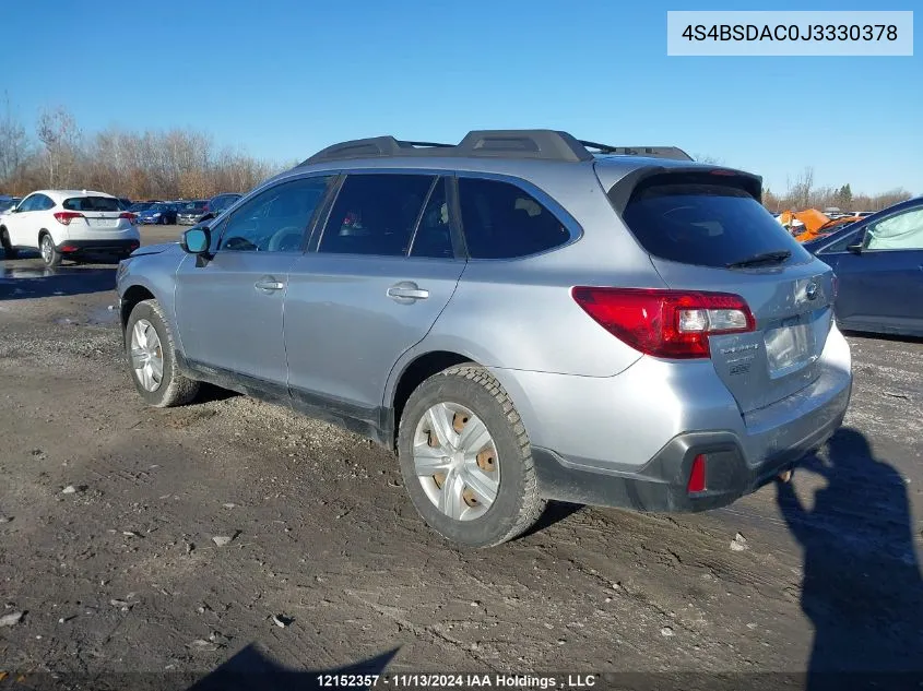 2018 Subaru Outback VIN: 4S4BSDAC0J3330378 Lot: 12152357