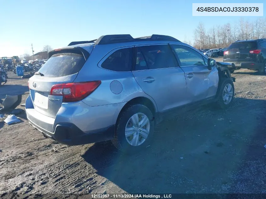 2018 Subaru Outback VIN: 4S4BSDAC0J3330378 Lot: 12152357