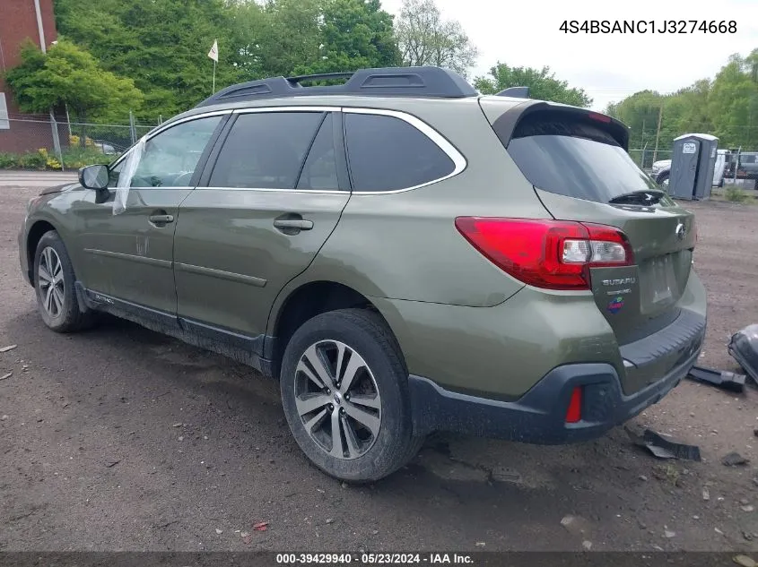 4S4BSANC1J3274668 2018 Subaru Outback 2.5I Limited