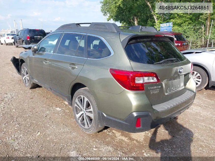 2018 Subaru Outback 2.5I Limited VIN: 4S4BSAKC5J3264861 Lot: 39646089