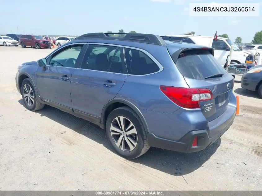 4S4BSANC3J3260514 2018 Subaru Outback 2.5I Limited