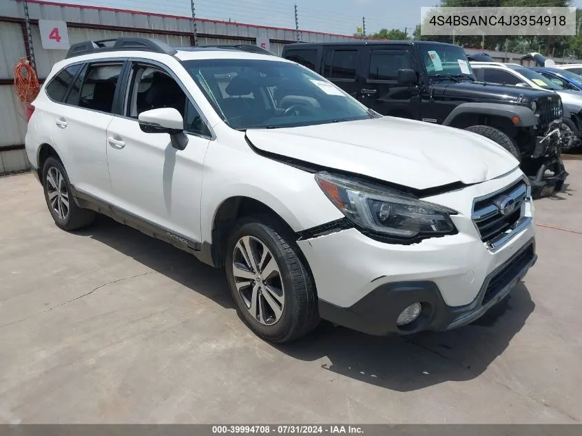 2018 Subaru Outback 2.5I Limited VIN: 4S4BSANC4J3354918 Lot: 39994708