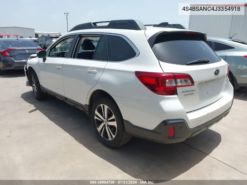 2018 Subaru Outback 2.5I Limited VIN: 4S4BSANC4J3354918 Lot: 39994708