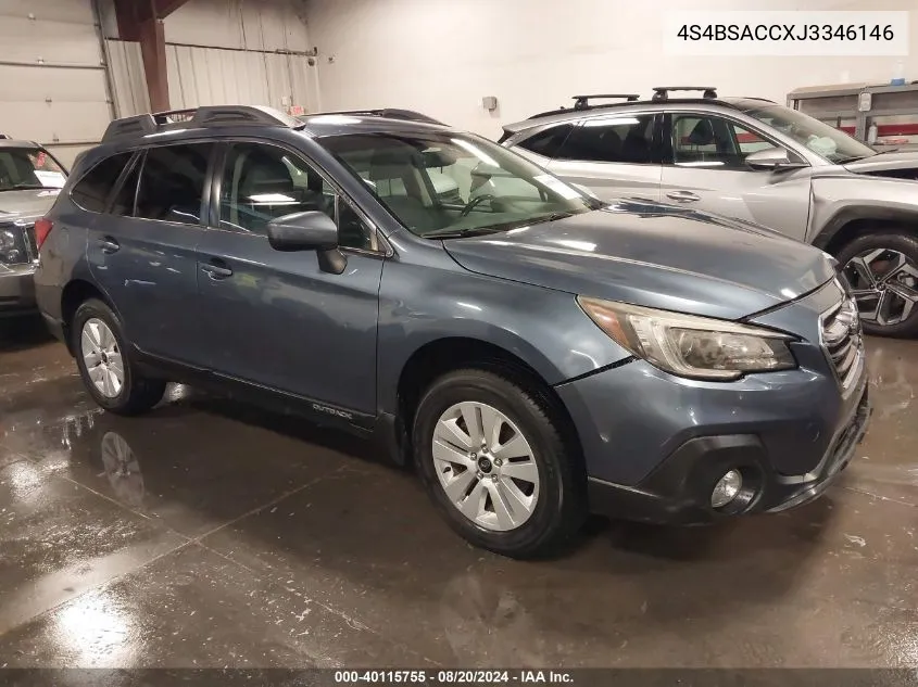 2018 Subaru Outback 2.5I Premium VIN: 4S4BSACCXJ3346146 Lot: 40115755