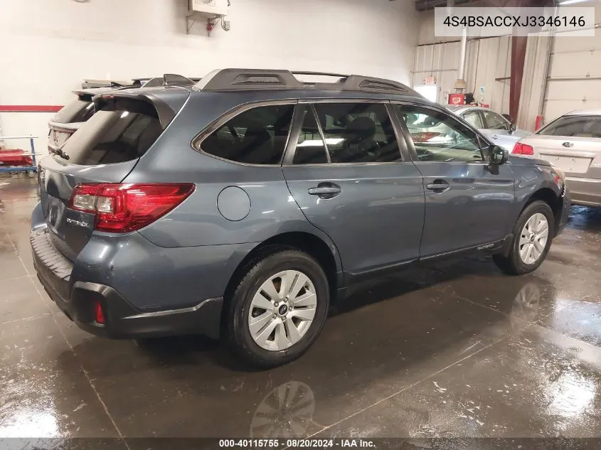 2018 Subaru Outback 2.5I Premium VIN: 4S4BSACCXJ3346146 Lot: 40115755