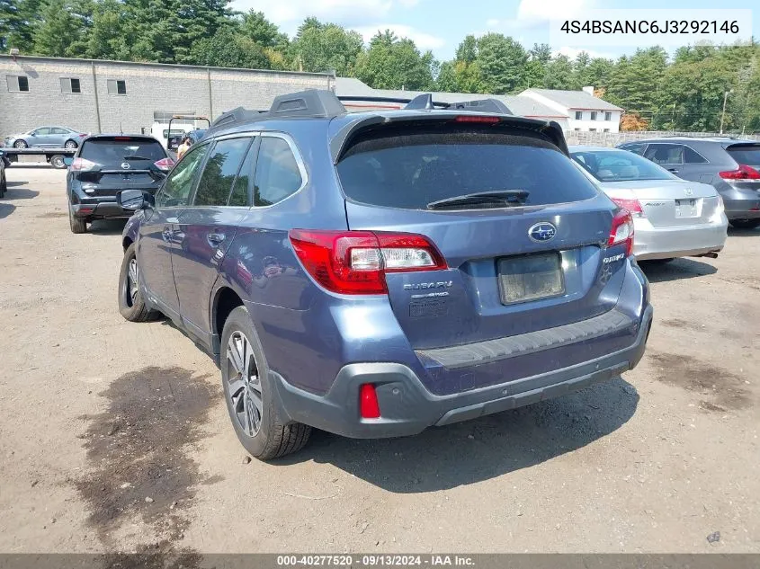 2018 Subaru Outback 2.5I Limited VIN: 4S4BSANC6J3292146 Lot: 40277520