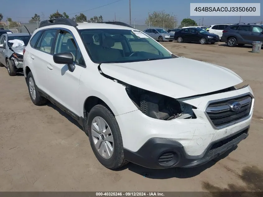 2018 Subaru Outback 2.5I VIN: 4S4BSAAC0J3350600 Lot: 40325246