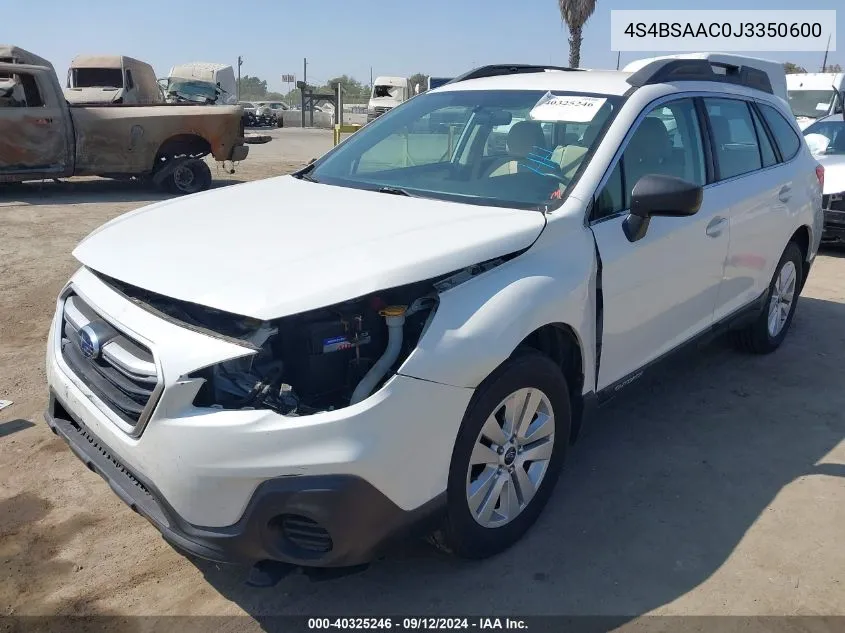 2018 Subaru Outback 2.5I VIN: 4S4BSAAC0J3350600 Lot: 40325246