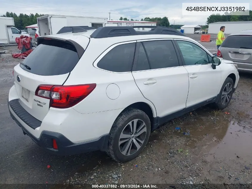 2018 Subaru Outback 3.6R Limited VIN: 4S4BSENCXJ3351982 Lot: 40337882