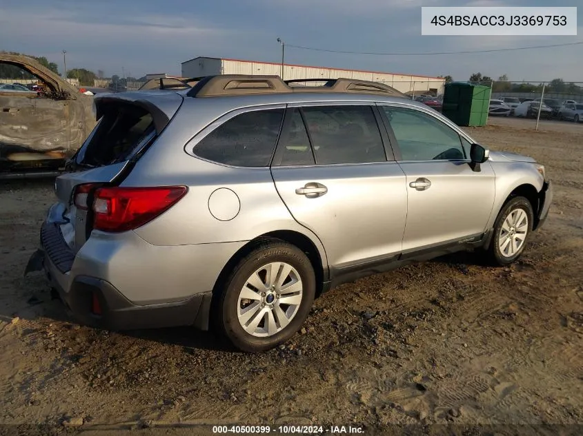 2018 Subaru Outback 2.5I Premium VIN: 4S4BSACC3J3369753 Lot: 40500399