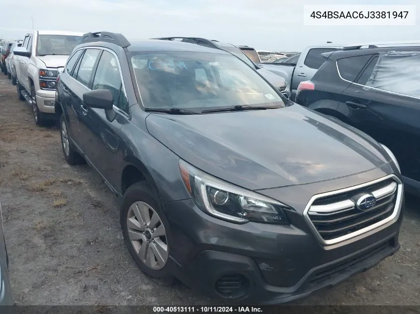 2018 Subaru Outback 2.5I VIN: 4S4BSAAC6J3381947 Lot: 40513111