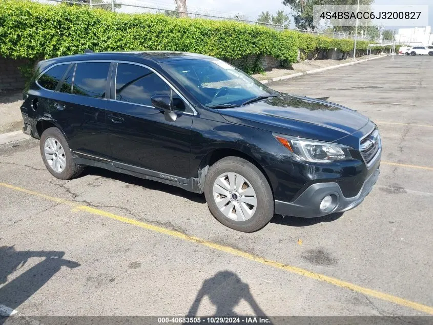 2018 Subaru Outback 2.5I Premium VIN: 4S4BSACC6J3200827 Lot: 40683505