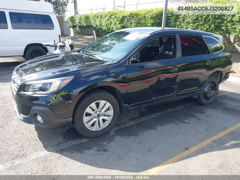 2018 Subaru Outback 2.5I Premium VIN: 4S4BSACC6J3200827 Lot: 40683505