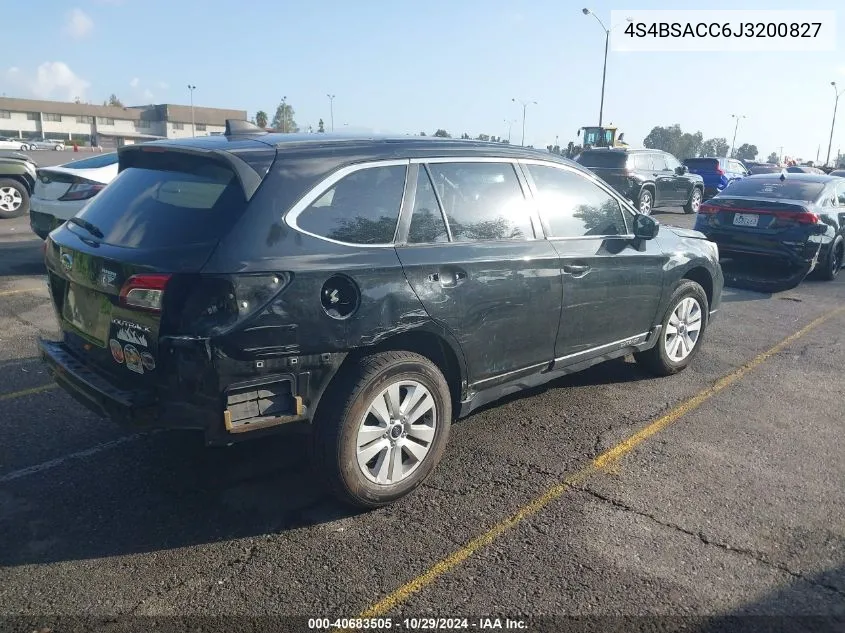 2018 Subaru Outback 2.5I Premium VIN: 4S4BSACC6J3200827 Lot: 40683505