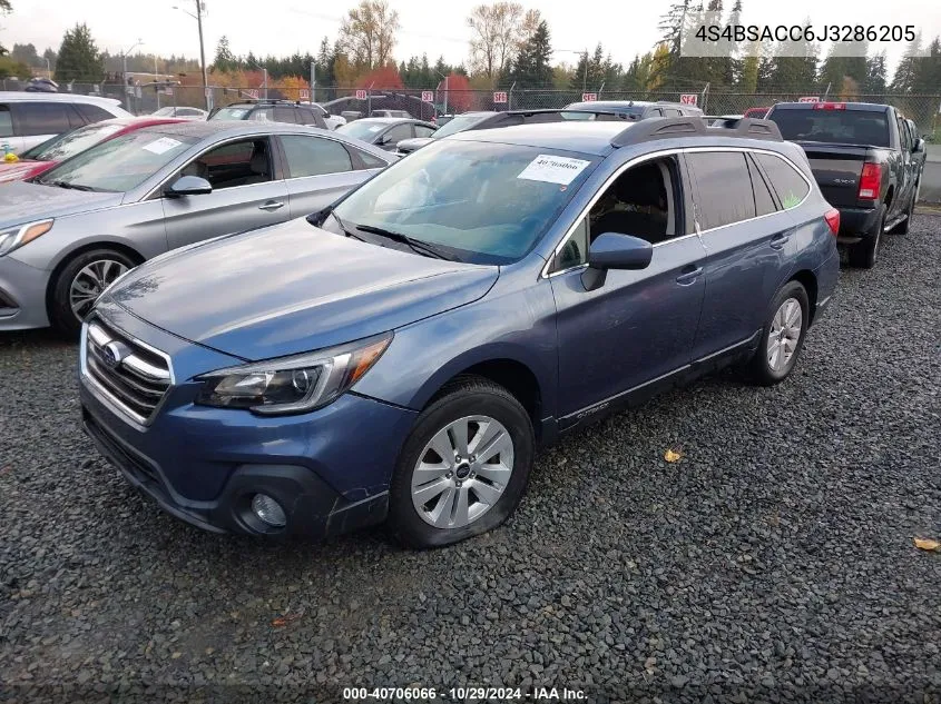 2018 Subaru Outback 2.5I Premium VIN: 4S4BSACC6J3286205 Lot: 40706066