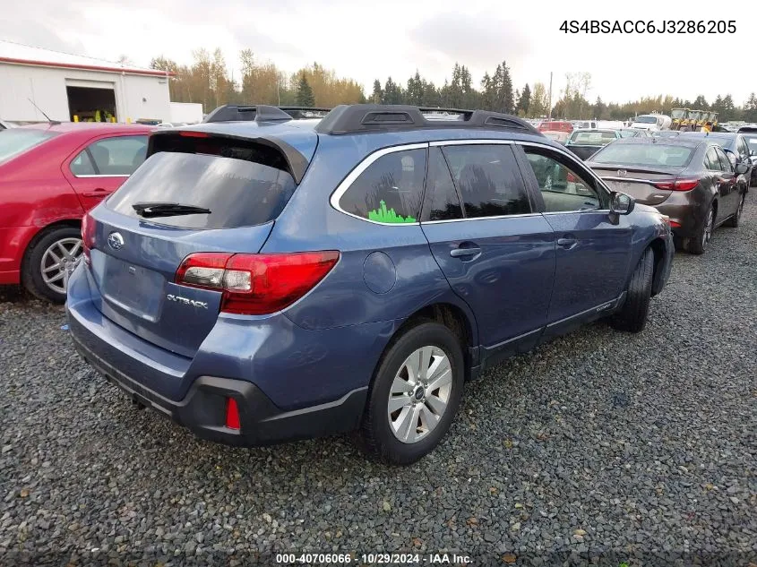 2018 Subaru Outback 2.5I Premium VIN: 4S4BSACC6J3286205 Lot: 40706066