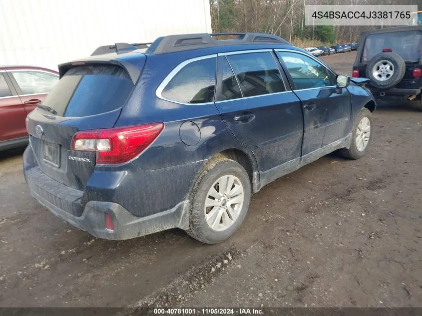 2018 Subaru Outback 2.5I Premium VIN: 4S4BSACC4J3381765 Lot: 40781001