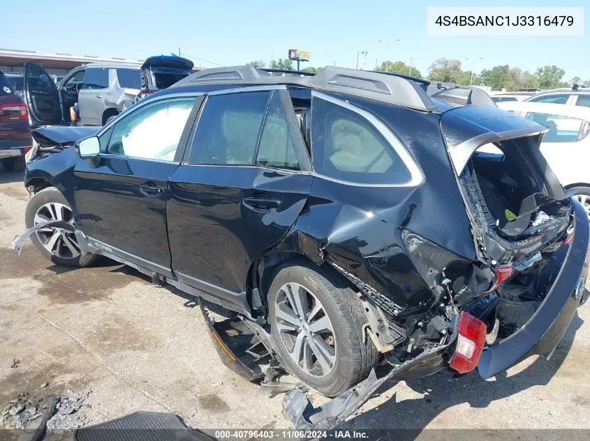 2018 Subaru Outback 2.5I Limited VIN: 4S4BSANC1J3316479 Lot: 40796403