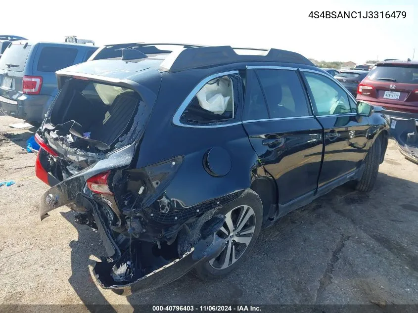 2018 Subaru Outback 2.5I Limited VIN: 4S4BSANC1J3316479 Lot: 40796403