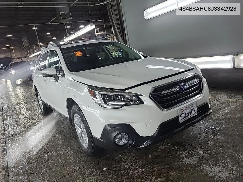 2018 Subaru Outback 2.5I Premium VIN: 4S4BSAHC8J3342928 Lot: 40803231