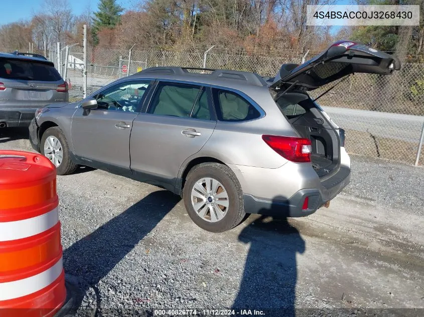 2018 Subaru Outback 2.5I Premium VIN: 4S4BSACC0J3268430 Lot: 40826774