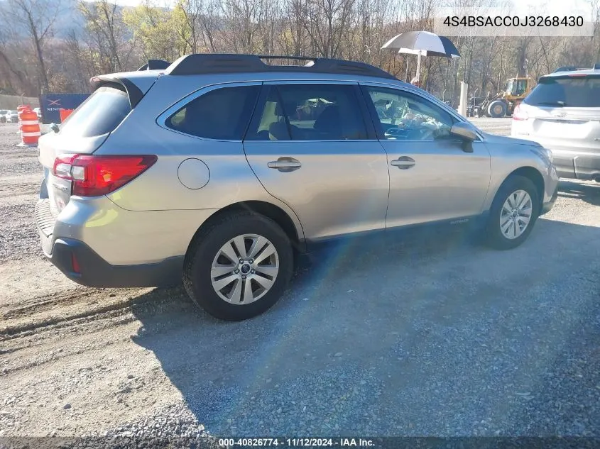 2018 Subaru Outback 2.5I Premium VIN: 4S4BSACC0J3268430 Lot: 40826774