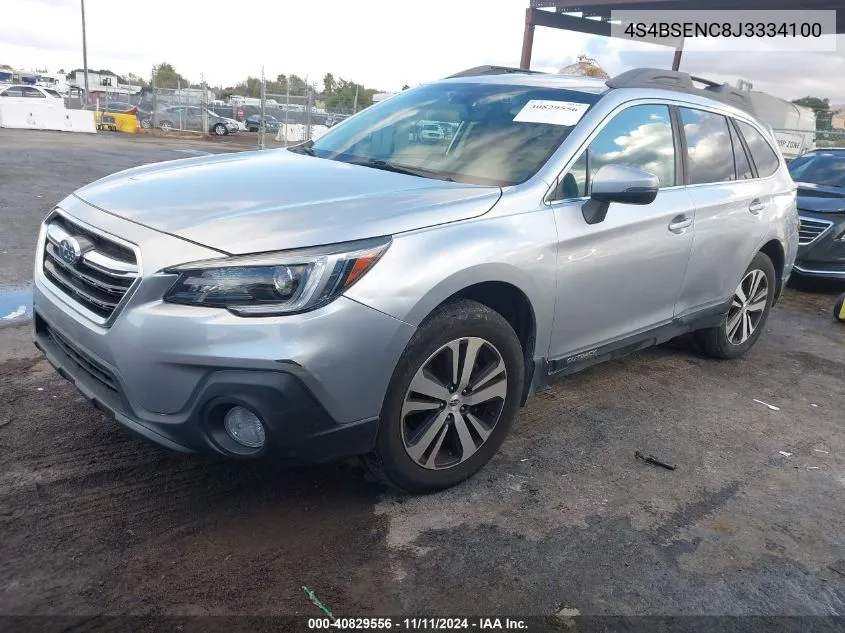 2018 Subaru Outback Limited VIN: 4S4BSENC8J3334100 Lot: 40829556