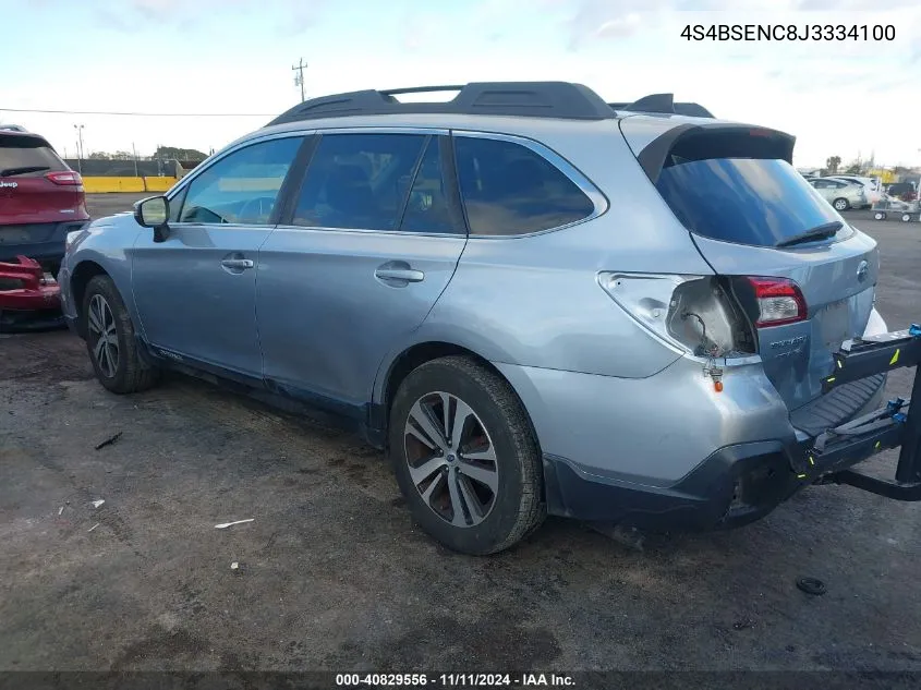 2018 Subaru Outback Limited VIN: 4S4BSENC8J3334100 Lot: 40829556