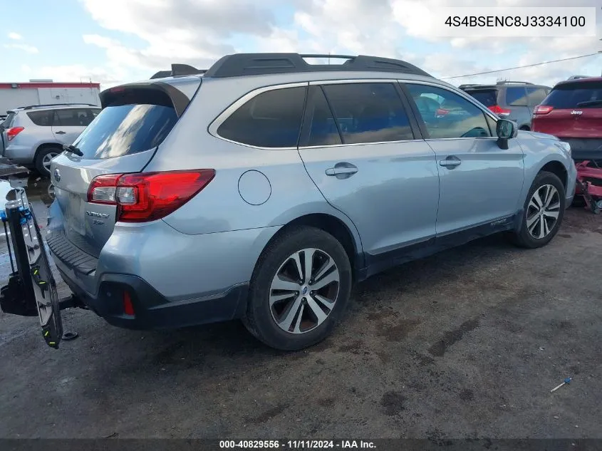 2018 Subaru Outback Limited VIN: 4S4BSENC8J3334100 Lot: 40829556