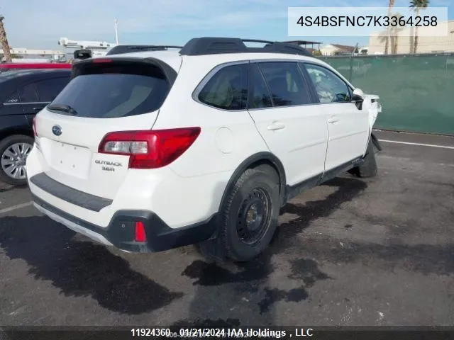 2019 Subaru Outback VIN: 4S4BSFNC7K3364258 Lot: 11924360