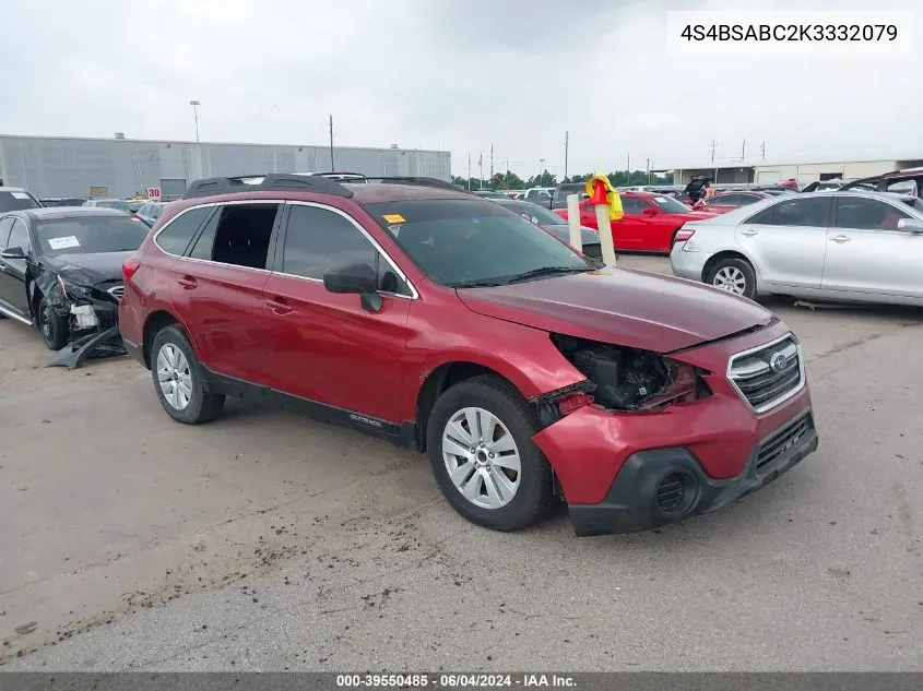 2019 Subaru Outback 2.5I VIN: 4S4BSABC2K3332079 Lot: 39550485