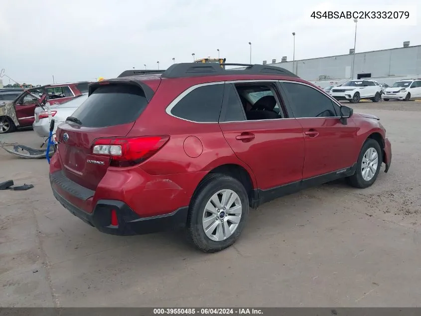 2019 Subaru Outback 2.5I VIN: 4S4BSABC2K3332079 Lot: 39550485