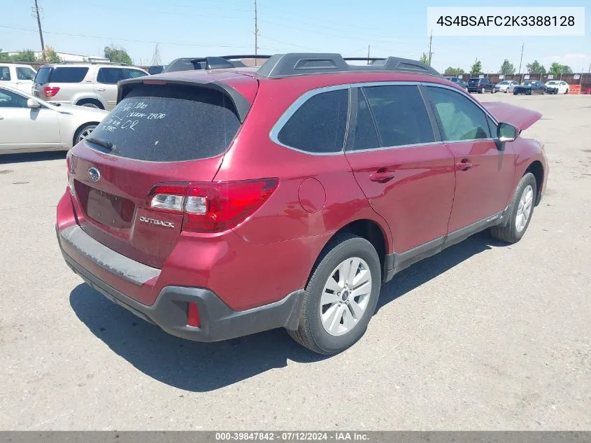 2019 Subaru Outback 2.5I Premium VIN: 4S4BSAFC2K3388128 Lot: 39847842