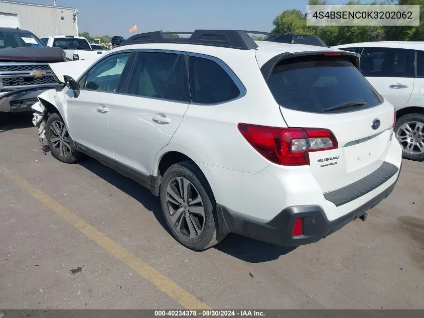 2019 Subaru Outback 3.6R Limited VIN: 4S4BSENC0K3202062 Lot: 40234378