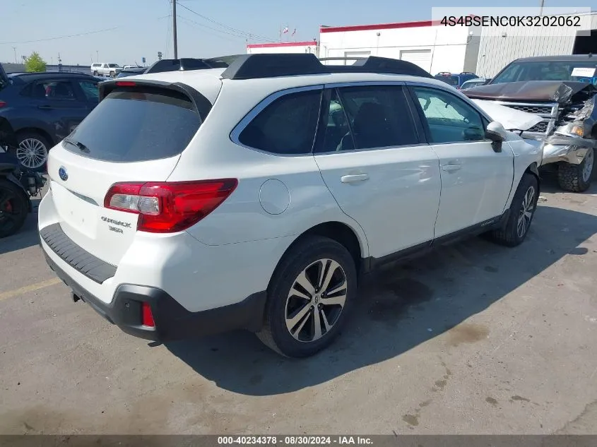 2019 Subaru Outback 3.6R Limited VIN: 4S4BSENC0K3202062 Lot: 40234378