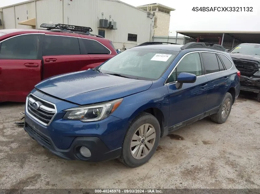 2019 Subaru Outback 2.5I Premium VIN: 4S4BSAFCXK3321132 Lot: 40245978