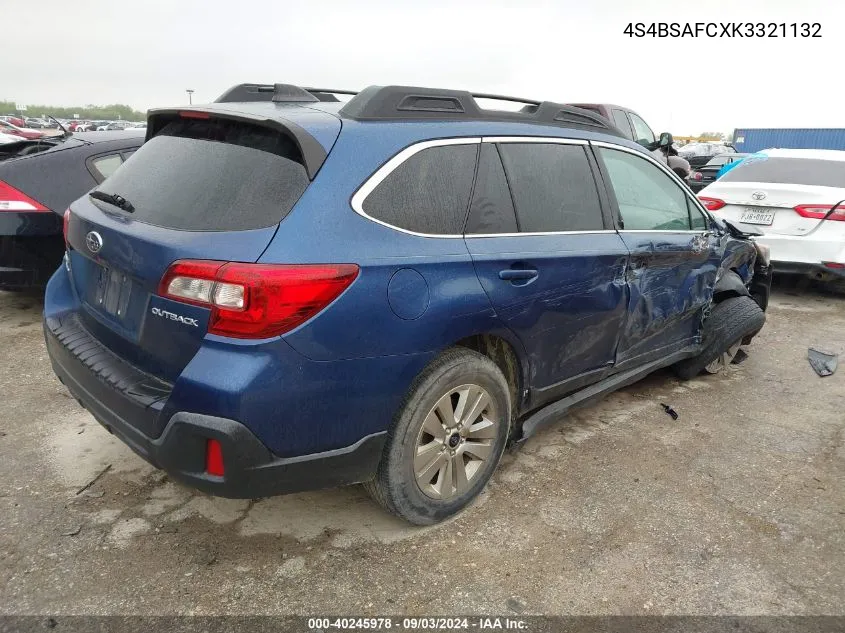 2019 Subaru Outback 2.5I Premium VIN: 4S4BSAFCXK3321132 Lot: 40245978