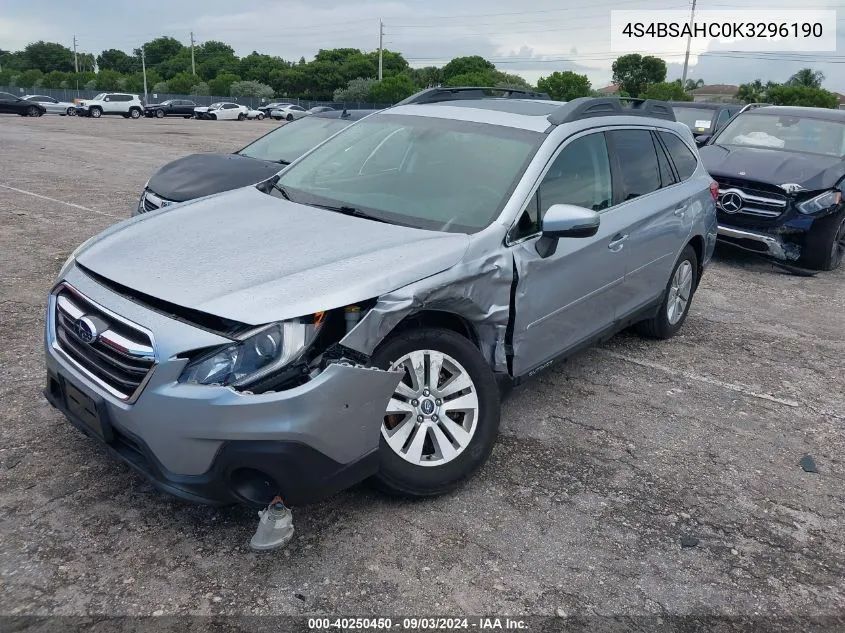 2019 Subaru Outback 2.5I Premium VIN: 4S4BSAHC0K3296190 Lot: 40250450