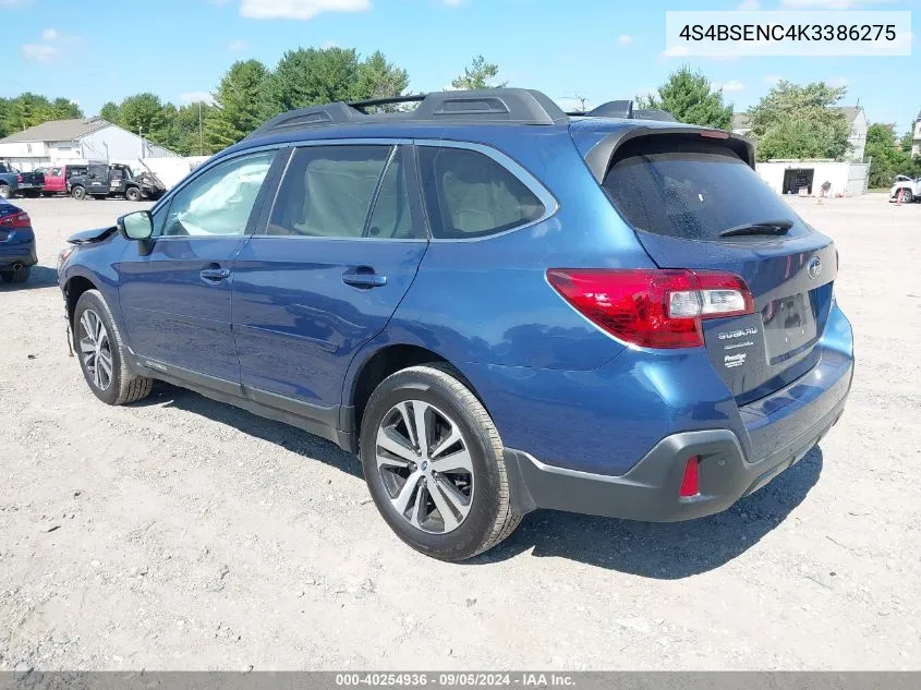 2019 Subaru Outback 3.6R Limited VIN: 4S4BSENC4K3386275 Lot: 40254936