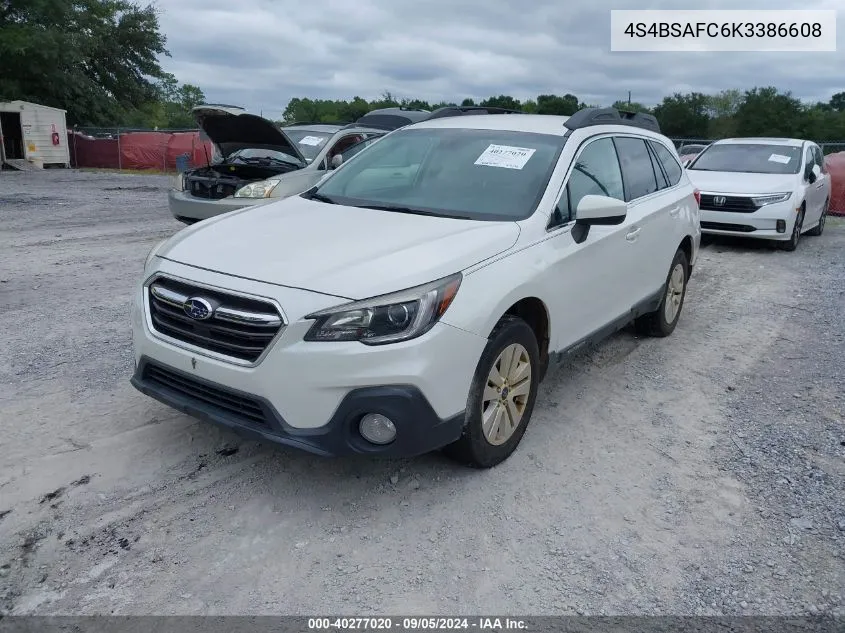 2019 Subaru Outback 2.5I Premium VIN: 4S4BSAFC6K3386608 Lot: 40277020