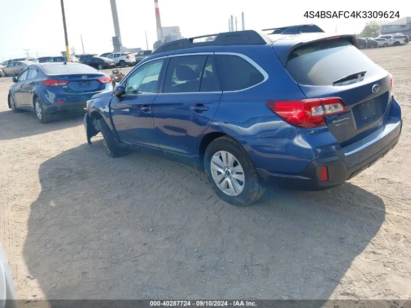 2019 Subaru Outback 2.5I Premium VIN: 4S4BSAFC4K3309624 Lot: 40287724