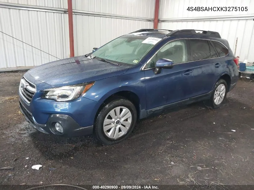 2019 Subaru Outback 2.5I Premium VIN: 4S4BSAHCXK3275105 Lot: 40290900