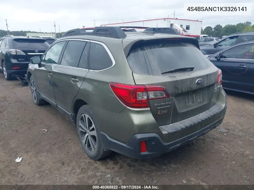 2019 Subaru Outback 2.5I Limited VIN: 4S4BSANC1K3326141 Lot: 40365822